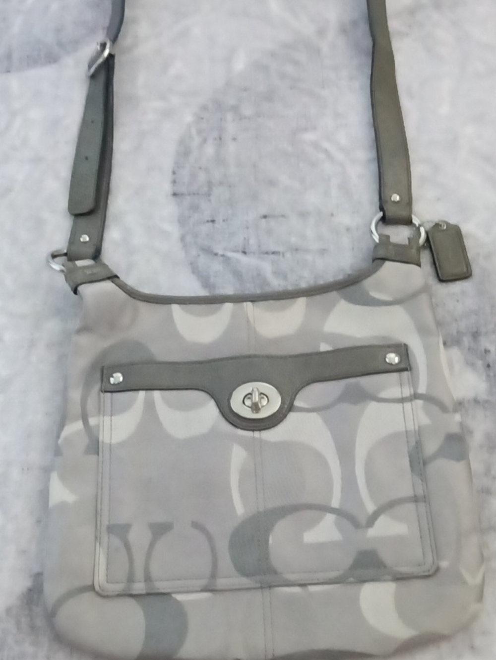 Gray Coach Signature Pattern Crossbody Bag